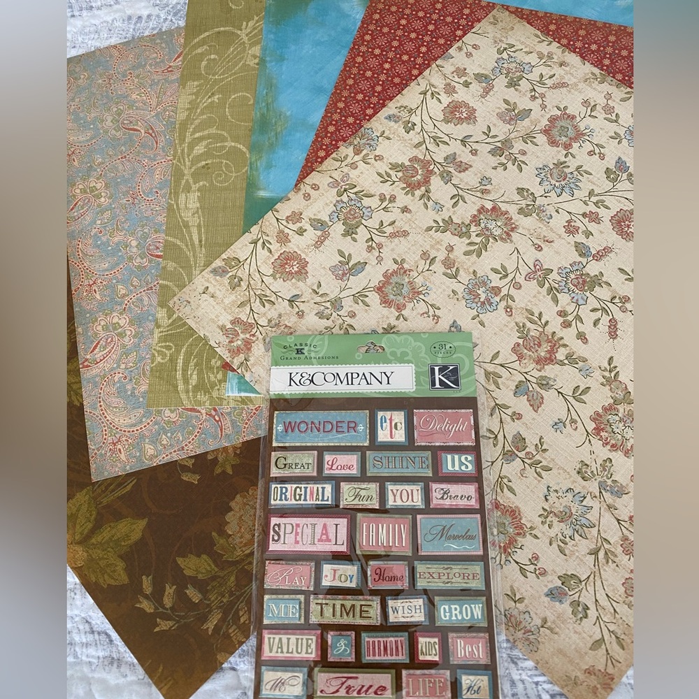 🪴 K&COMPANY “FAMILY” STICKERS & SCRAPBOOK PAPER BUNDLE. RETIRED DESIGN!